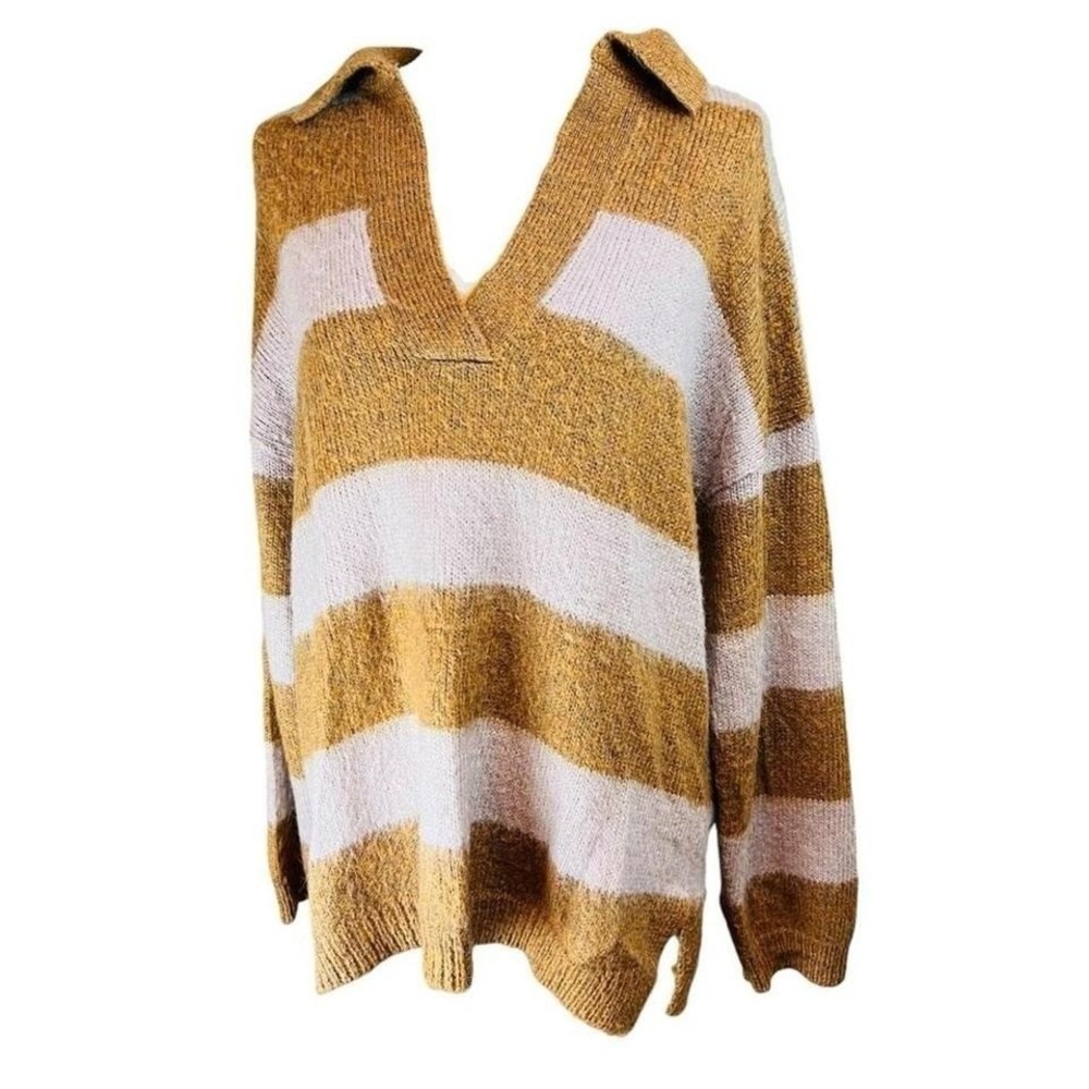 ALL SAINTS Womens Striped Oversized Sweater M Brown Luxury‎ Minimalist Preppy
